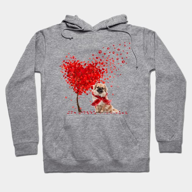 Happy Valentine's Day Heart Tree Love Tibetan Spaniel Hoodie by PlumleelaurineArt